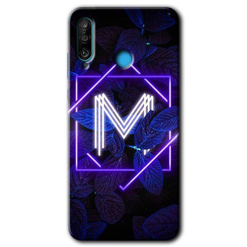 Potkal Hediye Fabrikası Huawei P30 Lite HD Baskılı Kılıf + 9D Tam Ekran Koruyucu - Dark Neon Yaprak M Harfi