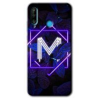 Potkal Hediye Fabrikası Huawei P30 Lite HD Baskılı Kılıf + 9D Tam Ekran Koruyucu - Dark Neon Yaprak M Harfi