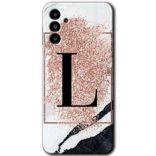 Samsung Galaxy M23 Kılıf Baskılı Kapak - Pembe Mermer Desenli L Harfi +Tam Kaplayan Mat Seramik
