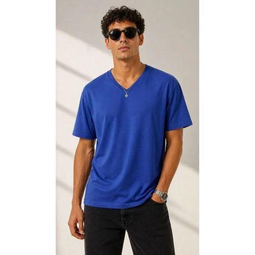 Erkek V Yaka Basic Tişört Kısa Kol Yazlık Regular Fit T-Shirt - Saks Mavisi