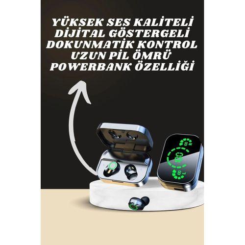 7 Kordonlu Akıllı Saat Ve Aynalı Bluetooth Kulaklık Powerbank Dijital Göstergeli