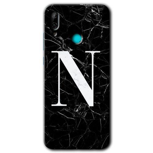 Huawei P smart 2019 Kılıf Baskılı Kapak - Siyah Mermer Desenli N Harfi +Tam Ekran Koruyucu