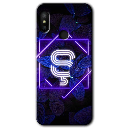 MRCİLETİSİM Xiaomi Redmi Note 6 Pro Kılıf HD Desen Baskılı Arka Kapak+Temperli Cam - Dark Neon Yaprak Ş Harfi