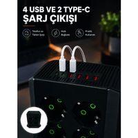 8li Dikey Çoklu Priz 4 Usb 2 Type-c Akım Korumalı Anahtarlı Priz