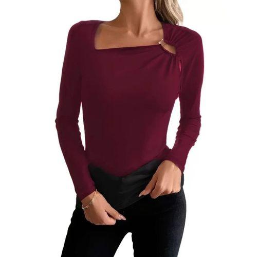 Kadın Uzun Kollu Yakadan Halka Detaylı Viskon Bluz