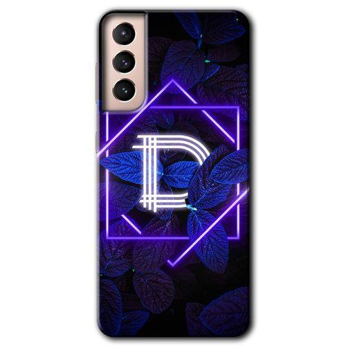 Potkal Hediye Fabrikası Samsung Galaxy S21 HD Baskılı Kılıf + 9D Tam Ekran Koruyucu - Dark Neon Yaprak D Harfi