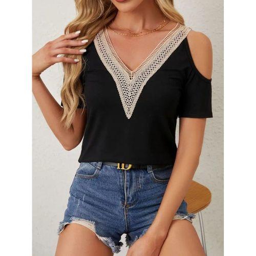 Kadın Omuzlardan Açık V Yakalı Viskon Bluz