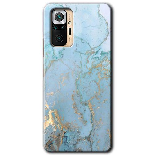 MRCİLETİSİM Xiaomi Redmi Note 10 Pro Kılıf Baskılı Kapak - Mavi Gold Mermer + 5D Tam Kaplayan Cam