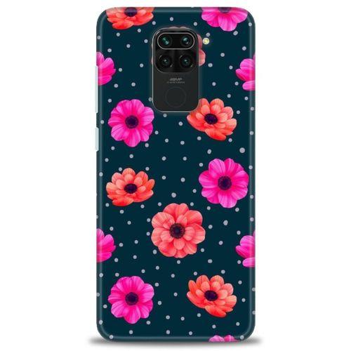 Xiaomi Redmi Note 9 Kılıf HD Baskılı Kılıf - Puantiye ve Çiçekler + Tam Ekran Koruyucu