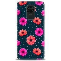 Xiaomi Redmi Note 9 Kılıf HD Baskılı Kılıf - Puantiye ve Çiçekler + Tam Ekran Koruyucu