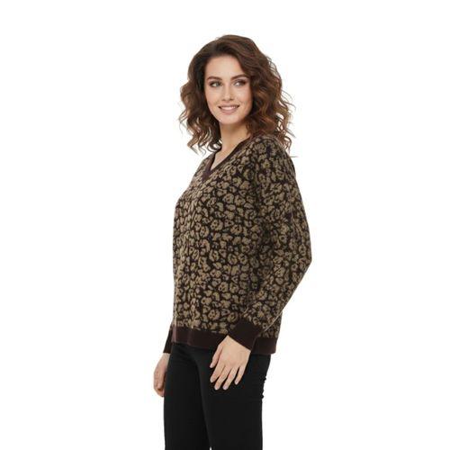 Kadın V Yaka Leopar Desen Sakallı Triko Kazak BGL-ST05079
