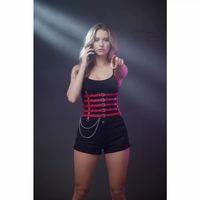 Zincir Detaylı 5 Sıralı Kırmızı Deri Kemer, Deri Korse Kemer