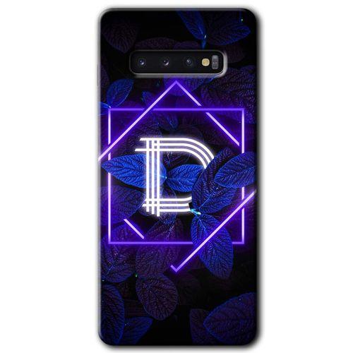 Samsung Galaxy S10 HD Baskılı Kılıf + 9D Tam Ekran Koruyucu - Dark Neon Yaprak D Harfi