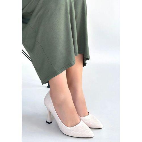 Merio Bej Baskılı Rugan Topuklu Ayakkabı