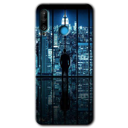 MRCİLETİSİM Huawei P30 Lite Kılıf HD Desen Baskılı Arka Kapak + Temperli Cam - Şehir Manzarası