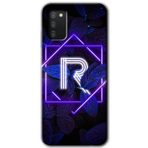 MRCİLETİSİM Samsung Galaxy A02s Kılıf Baskılı Kapak - Dark Neon Yaprak R Harfi +Tam Kaplayan Mat Seramik