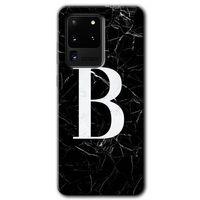 Potkal Hediye Fabrikası Samsung Galaxy S20 Ultra Kılıf HD Desen Baskılı Arka Kapak - Siyah Mermer Desenli B Harfi