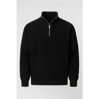 Nolan Oversize Selanik Örgü Yarım Fermuar Erkek Triko Kazak - Siyah