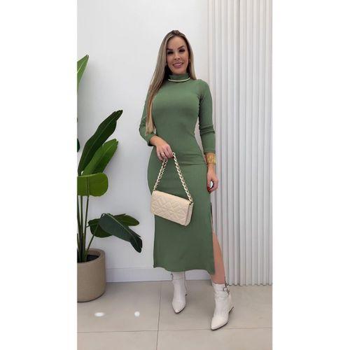 Kadın Uzun Kollu Balıkçı Yakalı Yanlardan Yırtmaçlı Kaşkorse Maxi Elbise