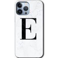 iPhone 13 Pro HD Baskılı Kılıf + 9D Tam Ekran Koruyucu - Beyaz Mermer Desenli E Harfi