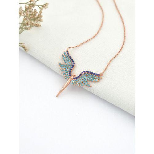 Mikail Meleği Mavi Firuze Taşlı Kadın Gümüş Kolye