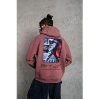 Erkek Astronot Baskılı Kapüşonlu Sweat - Gül Kurusu