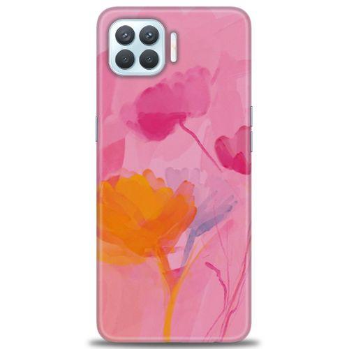 Oppo Reno 4 Lite Kılıf HD Baskılı Kılıf - Turuncu Pembe + Tam Ekran Koruyucu