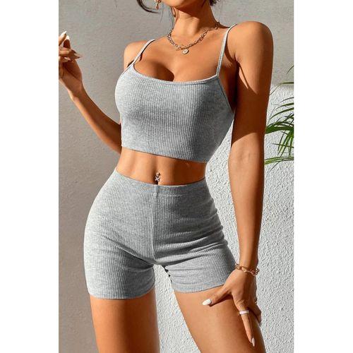 Kadın Gri Melanj Şortlu Kaşkorse Gecelik Takım