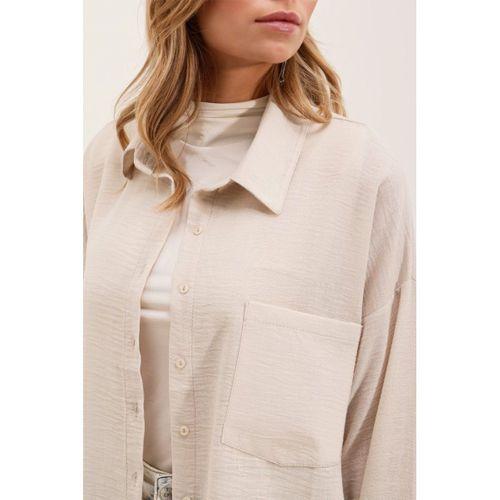 20153 Tek Cepli Oversize Keten Gömlek - Krem
