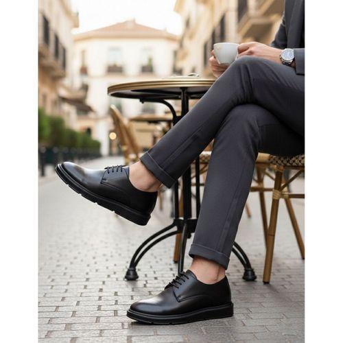 BA0003 Bağcıklı Klasik Siyah Yüksek Siyah Taban Casual Erkek Ayakkabı