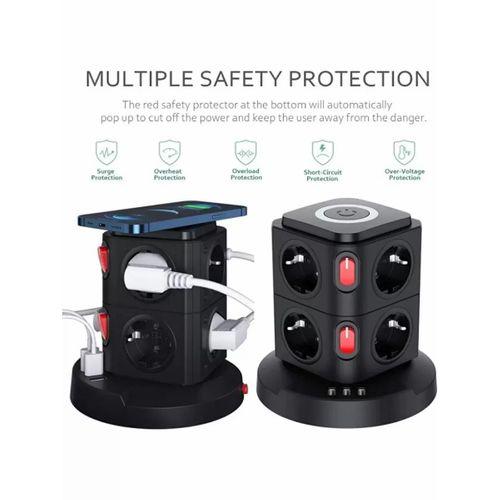 Termal Akım Korumalı Isıya Dayanıklı 3 Usb 8 Priz Ve Wireless Kablosuz Şarj 2.4 Amper Kablolu Priz
