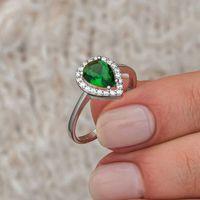 Gümüş Damla Zümrüt Taşlı Kadın Yüzük