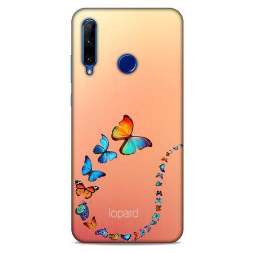 Huawei Y6P Kılıf Kelebek Etkisi (47) Crystal Flex Kılıf Fuşya Sarı