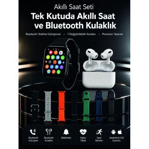7 Kordonlu Akıllı Saat Ve Bluetooth Kulaklık Seti Nabız Takibi, Bildirimler Ve Spor Modları