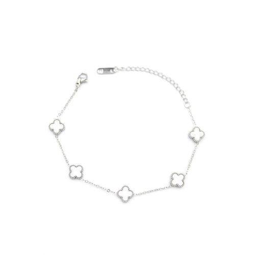Gümüş VC Yonca Bileklik - Beyaz