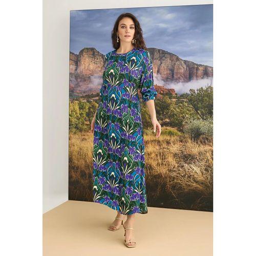 %100 Viskon Çiçek Desenli Saten Elbise