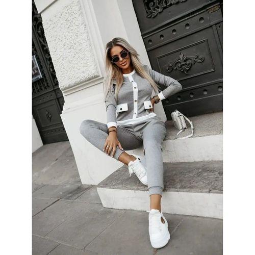 Kadın Uzun Kollu Bisiklet Yaka önden Düğmeli şardonlu Kaşkorse Bluz Ve Pantolon Ikili Takım