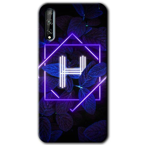 Huawei P Smart S Kılıf HD Desen Baskılı Arka Kapak - Dark Neon Yaprak H Harfi
