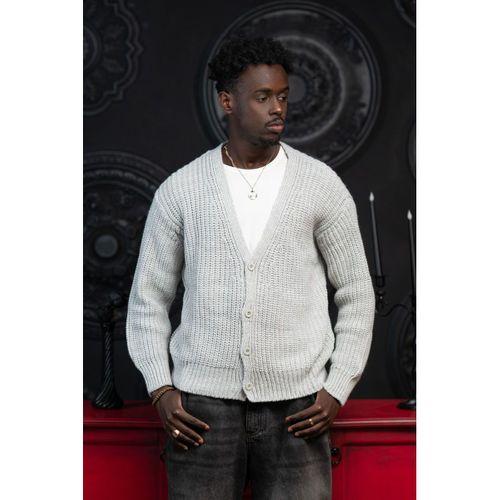 Oversize Crop Model V Yaka Düğme Kapamalı Örgü Hırka