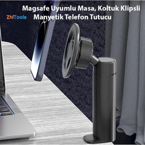 Zhltools Magsafe Uyumlu Masa Koltuk Klipsli Manyetik Telefon Tutucu