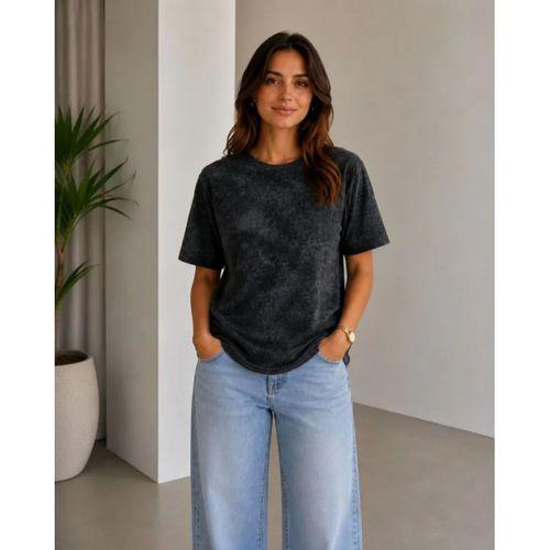 Batik Desenli Tişört Bisiklet Yaka Kısa Kol Regular Fit T-shirt - Siyah