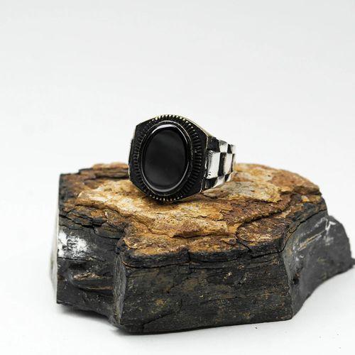 Kordon Desenli Opsidyen Taşlı Gümüş Model Erkek Yüzük