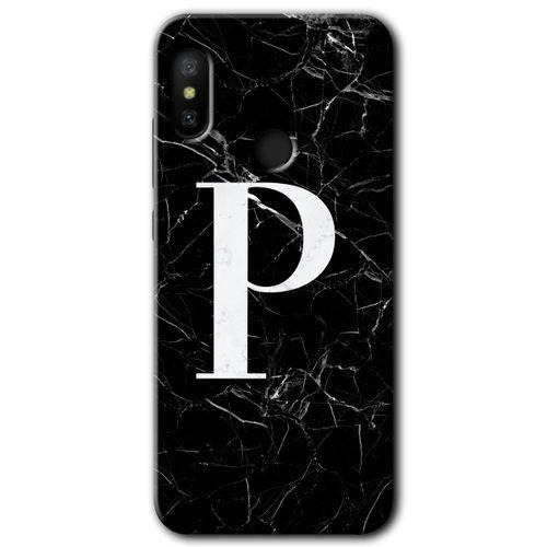 Xiaomi Redmi Note 6 Pro HD Baskılı Kılıf + 9D Tam Ekran Koruyucu - Mermer Desenli P Harfi