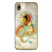 Huawei Y5 2019 Kılıf Dragons (21) Koruyucu Kapak Ejderha Dövme Sarı