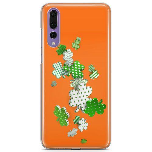 Huawei P20 Pro Kılıf Yeşil Beyaz Yoncalar Arka Kapak Koruma Desenli Full Koruyucu