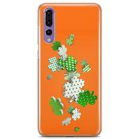 Huawei P20 Pro Kılıf Yeşil Beyaz Yoncalar Arka Kapak Koruma Desenli Full Koruyucu
