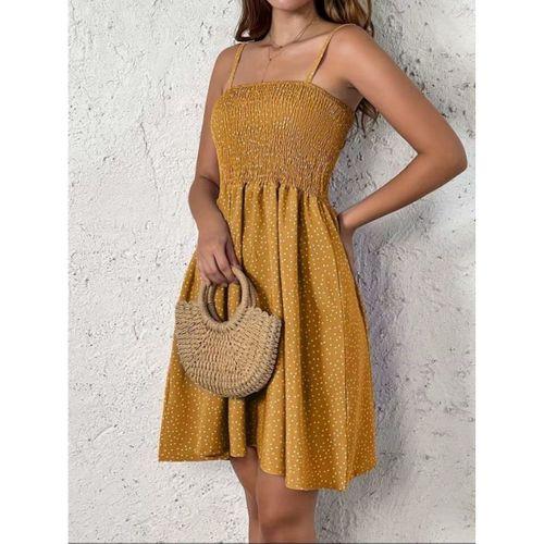 Kadın Ip Askılı Gipeli Desenli Kısa Süprem Elbise