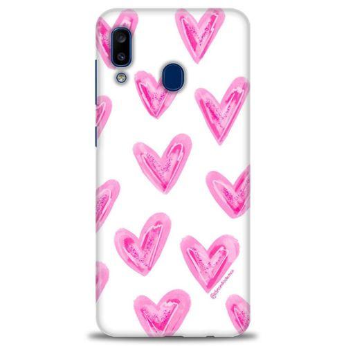Samsung Galaxy A30 Kılıf HD Baskılı Kılıf - Pembe Kalpler + Tam Ekran Koruyucu