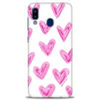 Samsung Galaxy A30 Kılıf HD Baskılı Kılıf - Pembe Kalpler + Tam Ekran Koruyucu