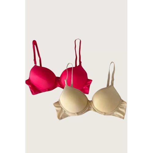 Kırmızı-ten 2'li Mikro Kumaş İçi Boş Balenli Günlük Desteksiz Sütyen